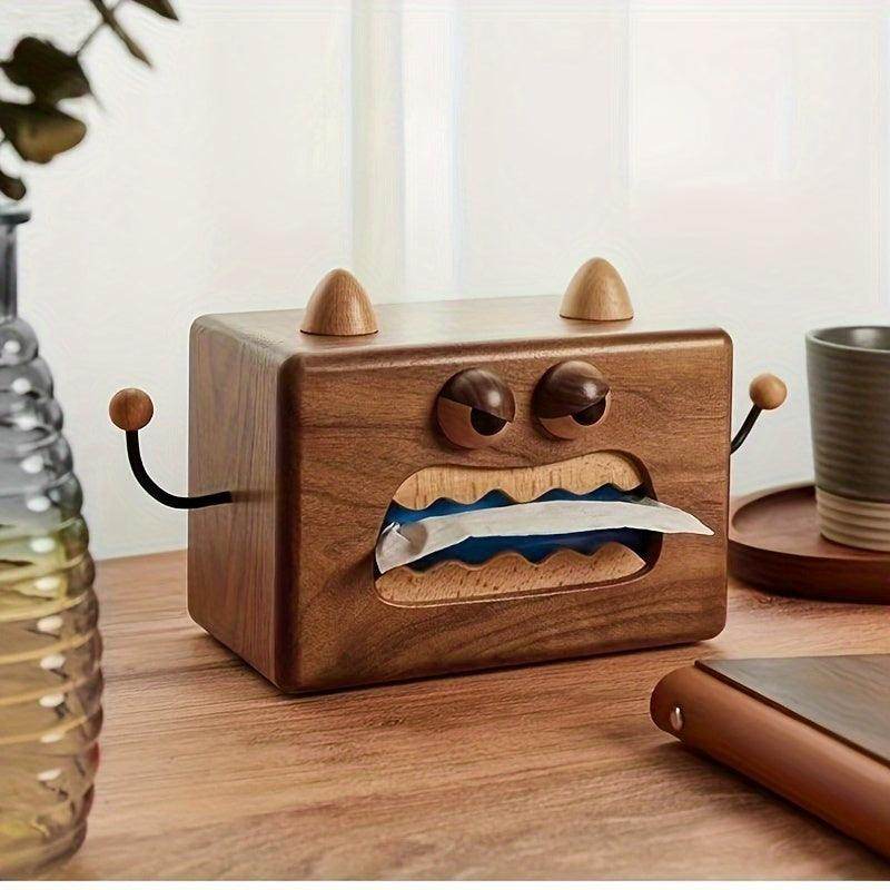 Charming Walnut Wood Monster Tissue Box - My Store