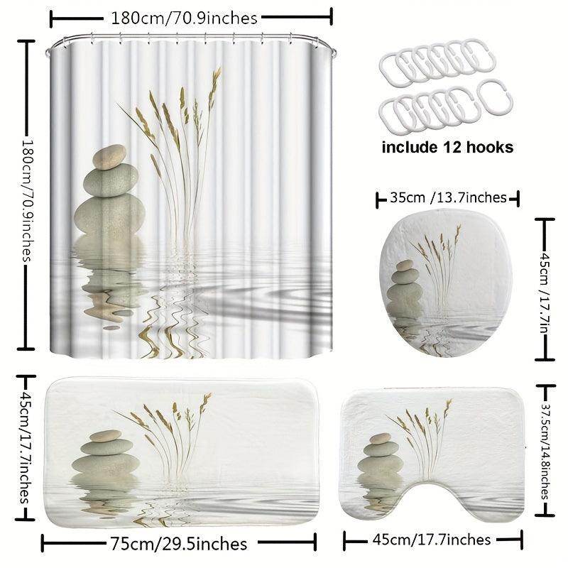 Stone Print Bathroom Curtain Set - My Store