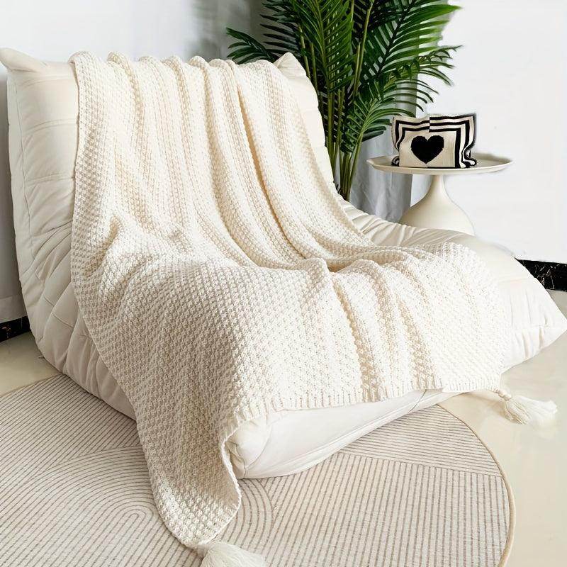Boho-Chic Knit Throw Blanket with Tassels - My Store