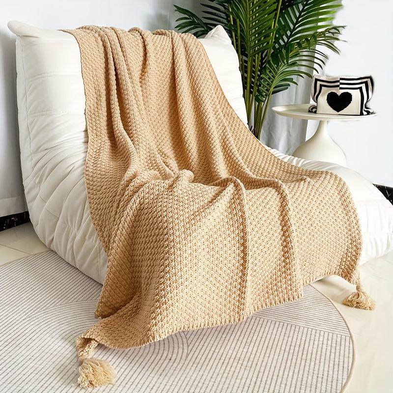 Boho-Chic Knit Throw Blanket with Tassels - My Store