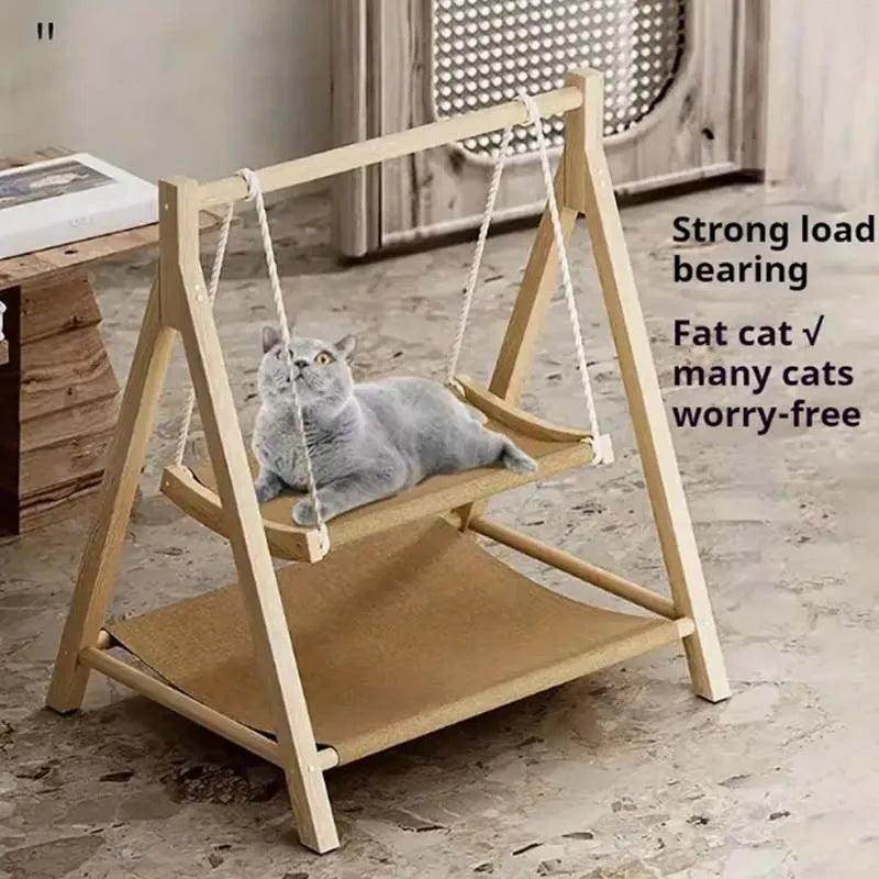 Cozy Dual-Level Wooden Cat Swing Bed - My Store