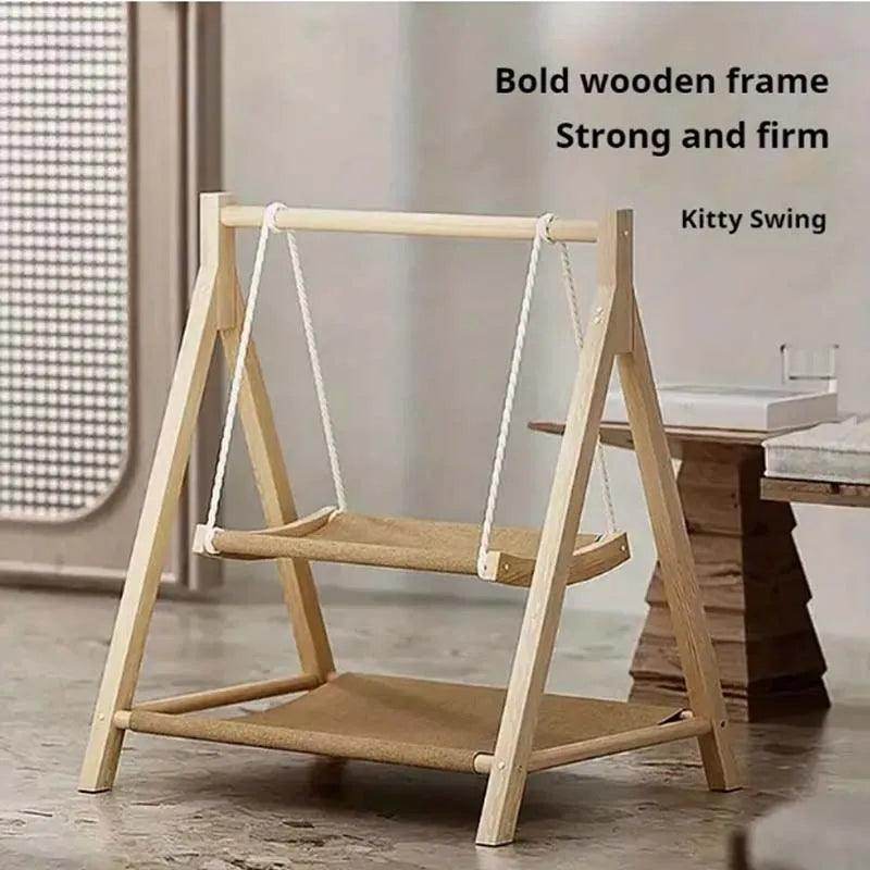 Cozy Dual-Level Wooden Cat Swing Bed - My Store