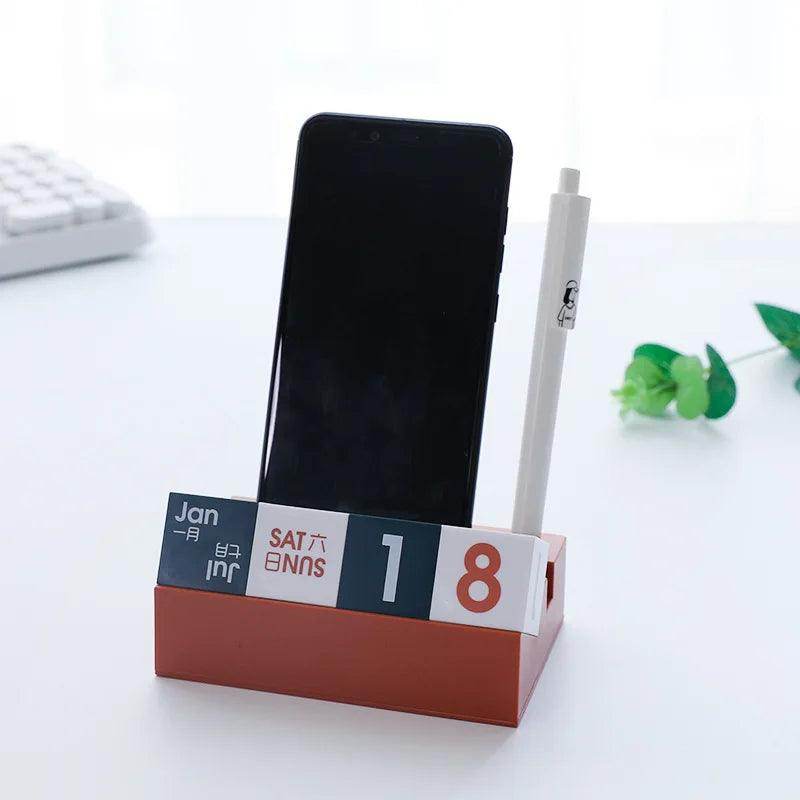 Creative Cube Shape Perpetual Calendar Phone Pen Holder - My Store