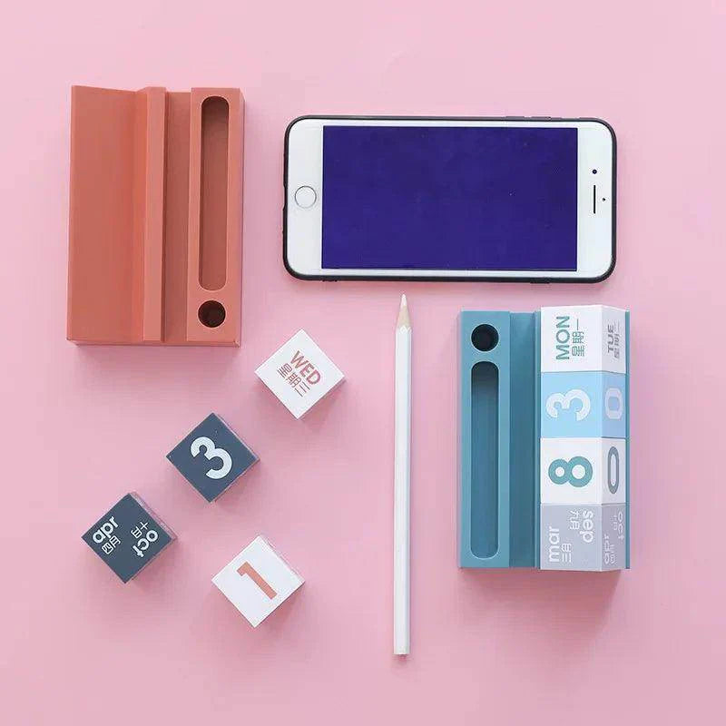Creative Cube Shape Perpetual Calendar Phone Pen Holder - My Store