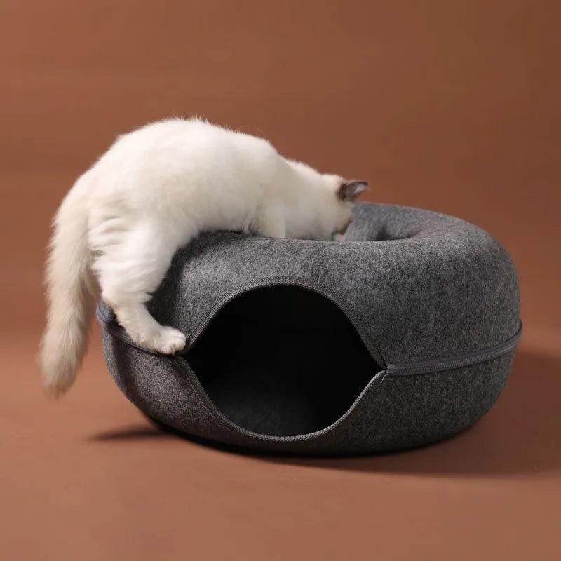 Donut Cat Bed with Interactive Tunnel – Cozy & Fun Pet House - My Store
