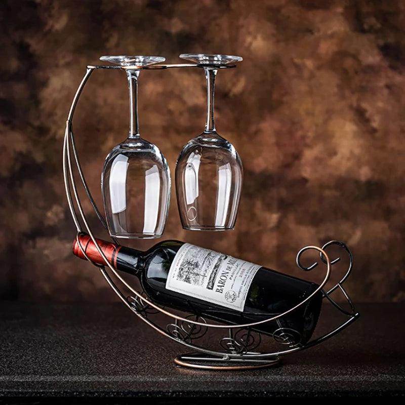 Metal Wine Rack with Hanging Glass Holder - My Store