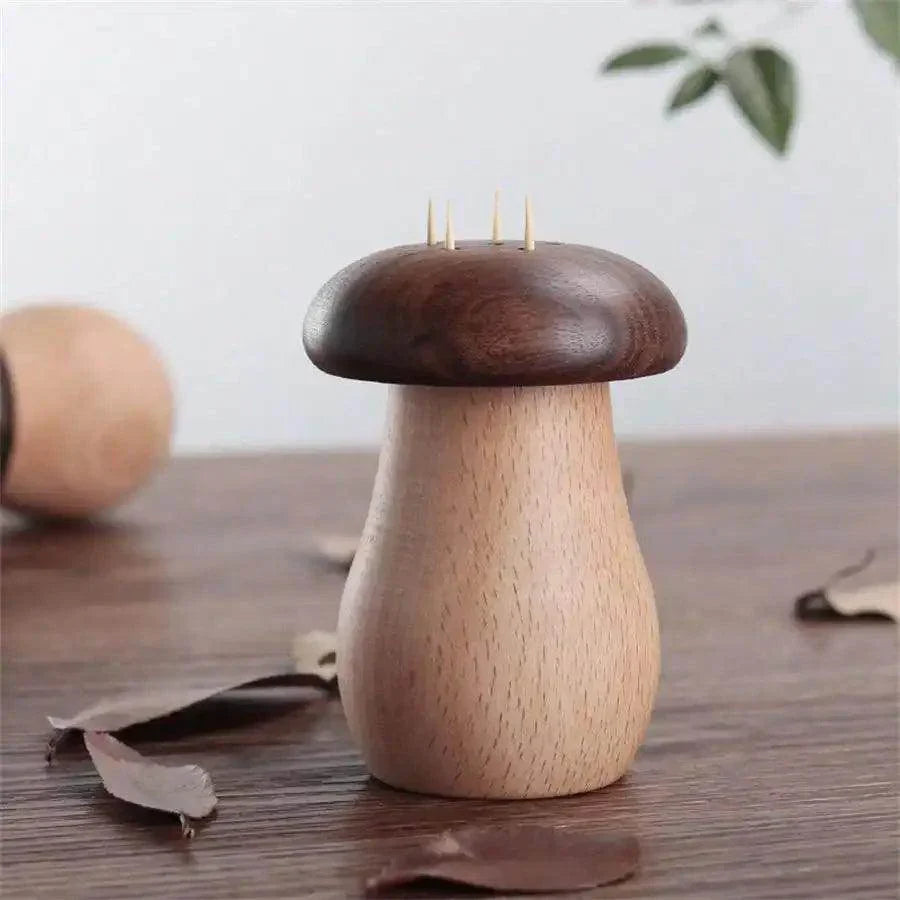 Double-Plaid Wooden Mushroom Toothpick Holder - My Store