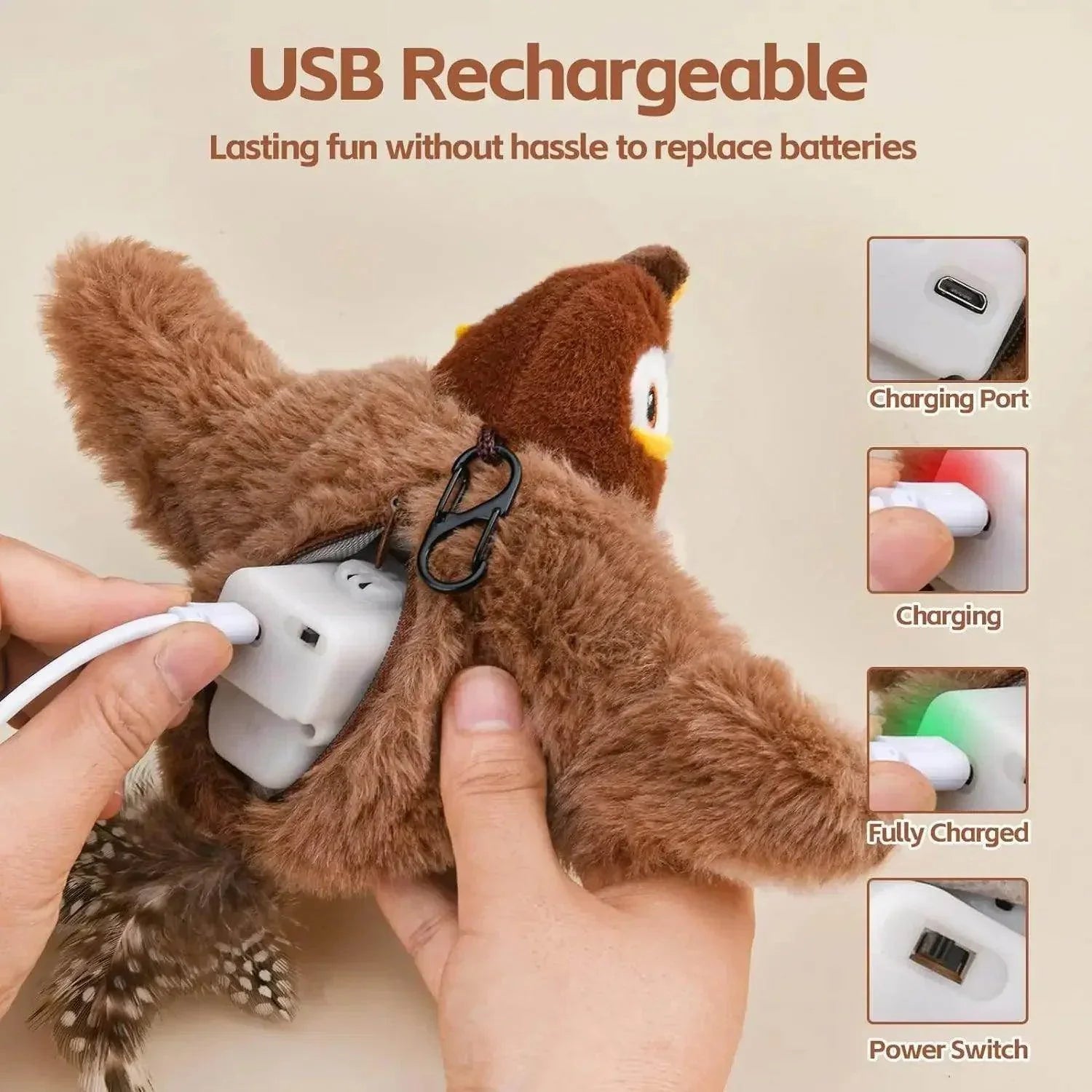 Interactive Cat Toy Rechargeable Chirping Flapping Bird - My Store