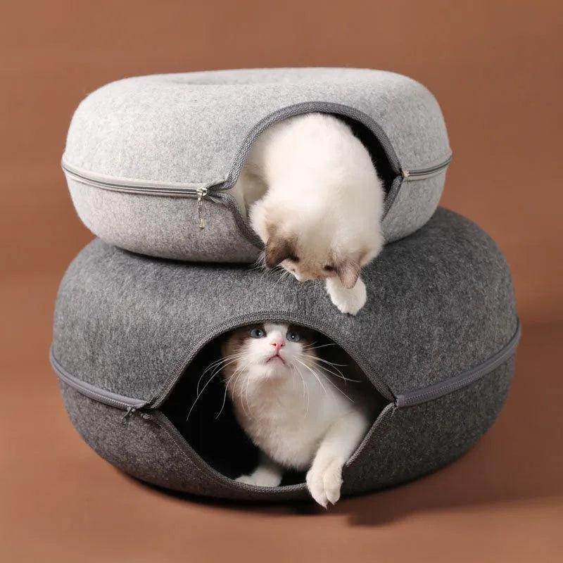 Donut Cat Bed with Interactive Tunnel – Cozy & Fun Pet House - My Store