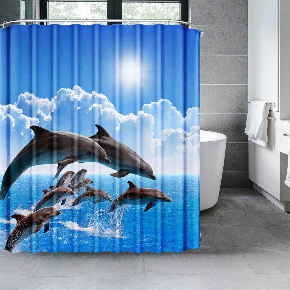 Dolphin Ocean Theme Shower Curtain with Hooks - My Store