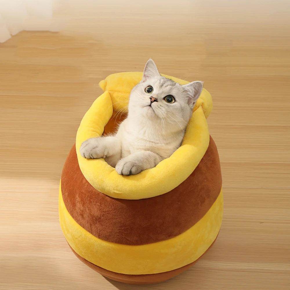 Cat Bed House – Honey Jar Shaped Plush Cushion - My Store