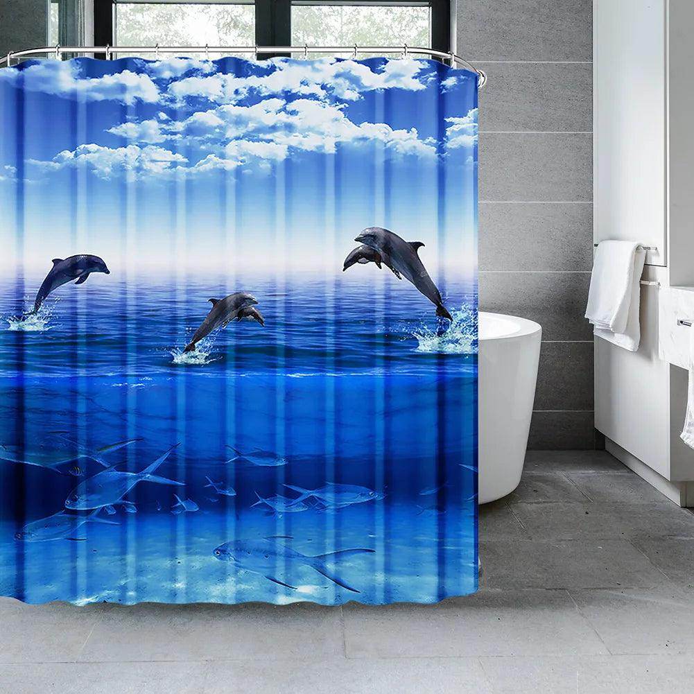 Dolphin Ocean Theme Shower Curtain with Hooks - My Store
