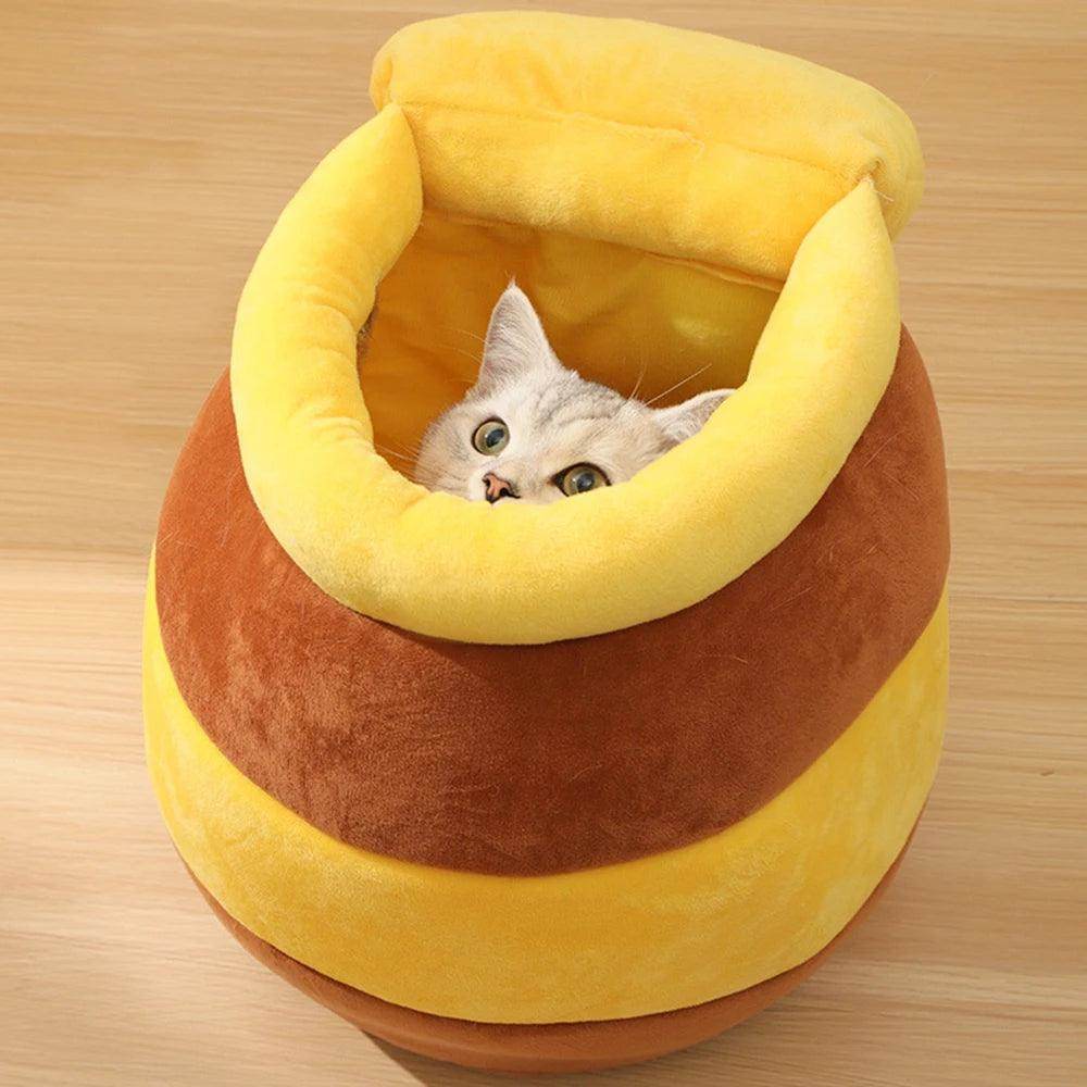 Cat Bed House – Honey Jar Shaped Plush Cushion - My Store