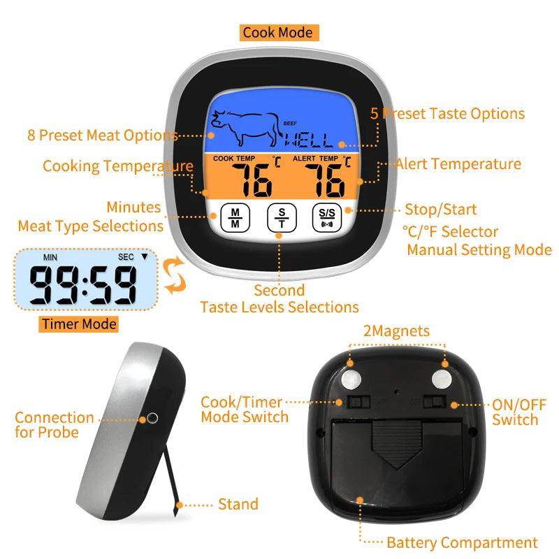 Digital Thermometer Kitchen Meat Probe with Touchscreen LCD Display - My Store