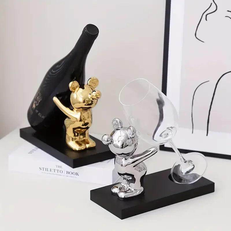 Bear Wine Rack with Cup Holder - My Store