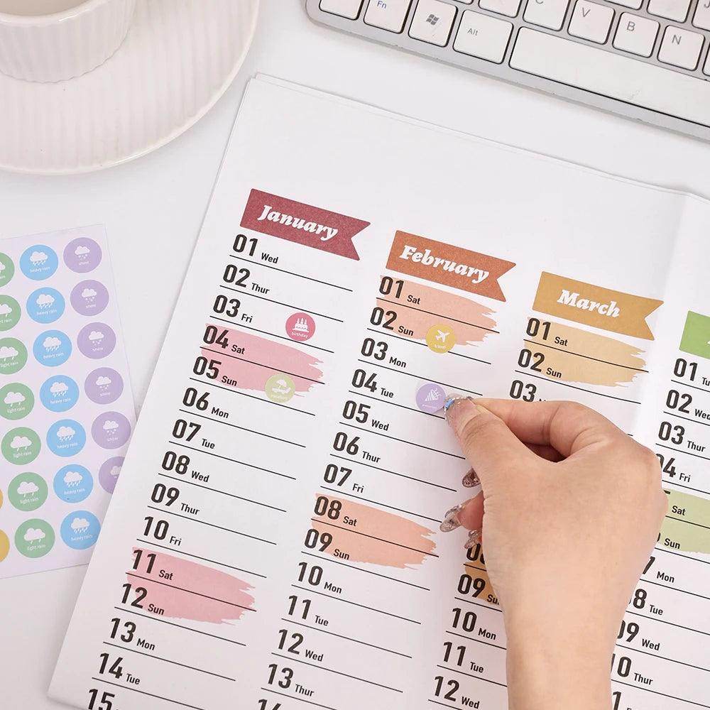 2025 Colorful Large Paper Wall Calendar with Stickers & Tapes - My Store