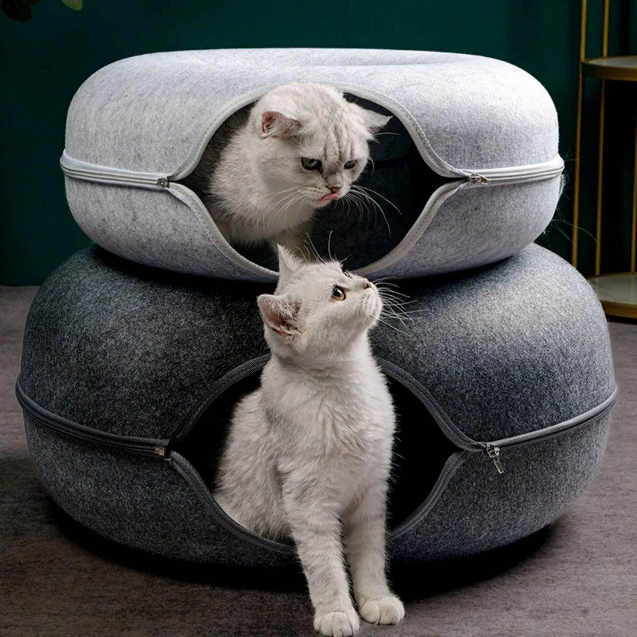 Donut Cat Bed with Interactive Tunnel – Cozy & Fun Pet House - My Store