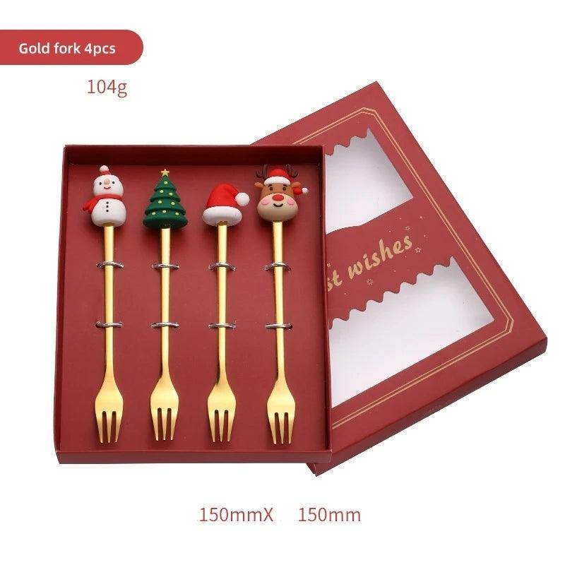 Christmas Gold & Silver Spoon Fork Set - Festive Cutlery for Desserts & Coffee - My Store