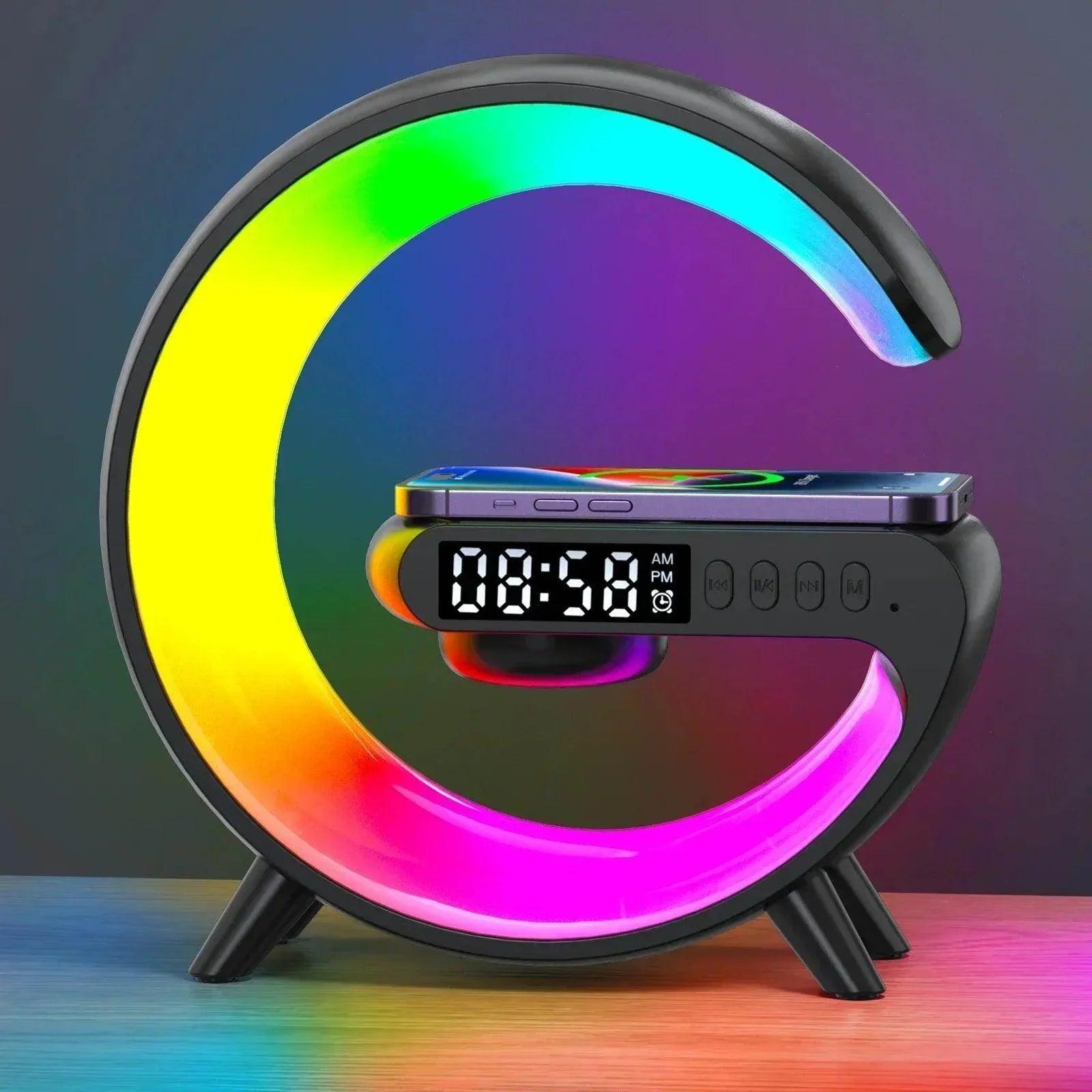 Multifunction Wireless Charger Stand Pad with RGB Light, Alarm Clock & Speaker - My Store