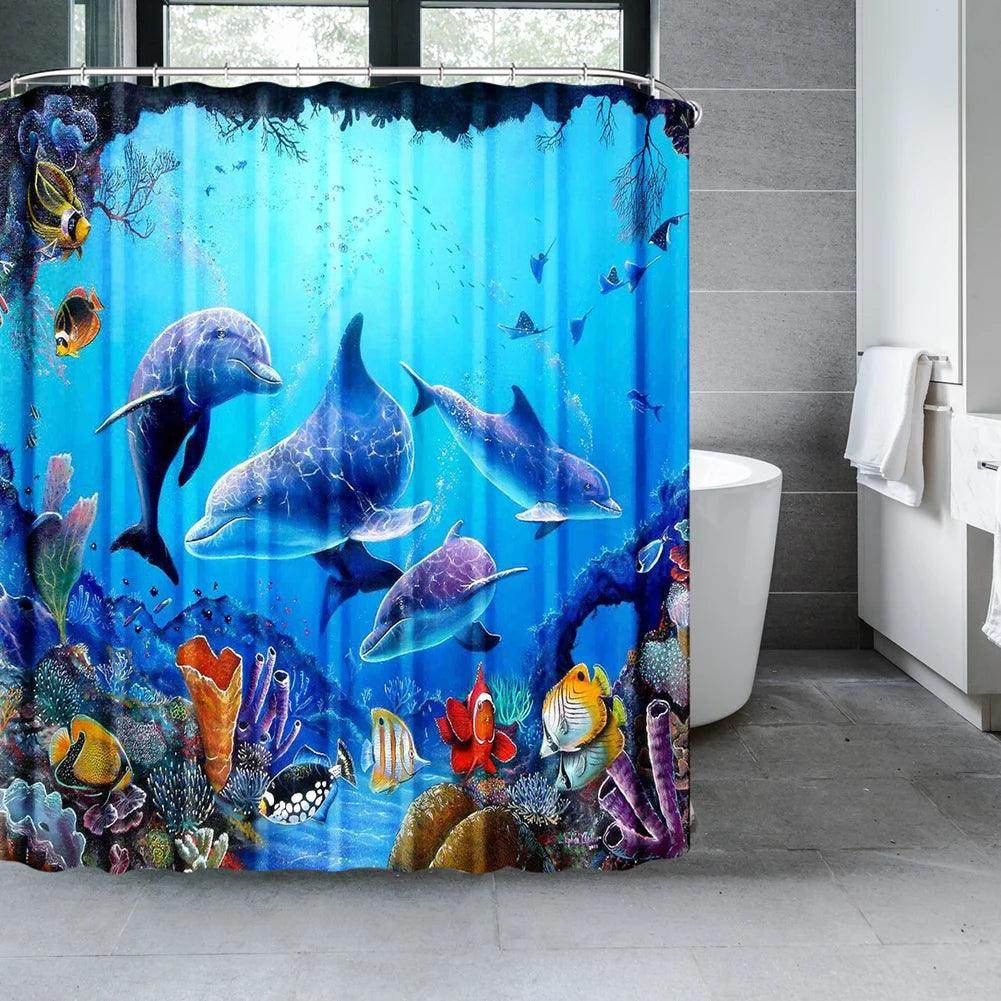 Dolphin Ocean Theme Shower Curtain with Hooks - My Store