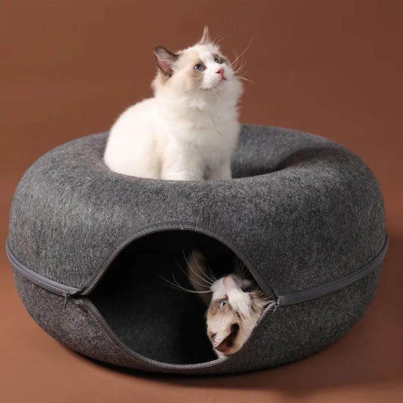 Donut Cat Bed with Interactive Tunnel – Cozy & Fun Pet House - My Store