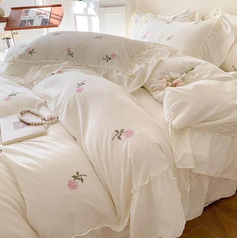 Rose Embroidered Duvet Cover Set - My Store