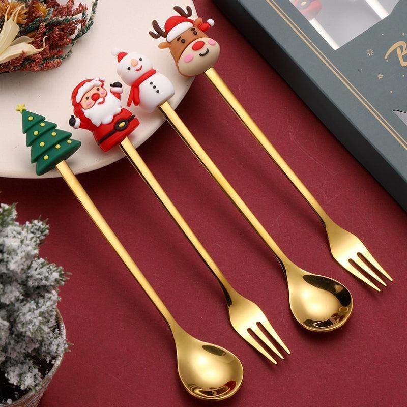Christmas Gold & Silver Spoon Fork Set - Festive Cutlery for Desserts & Coffee - My Store