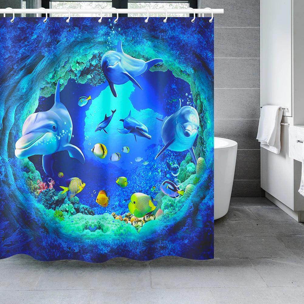 Dolphin Ocean Theme Shower Curtain with Hooks - My Store