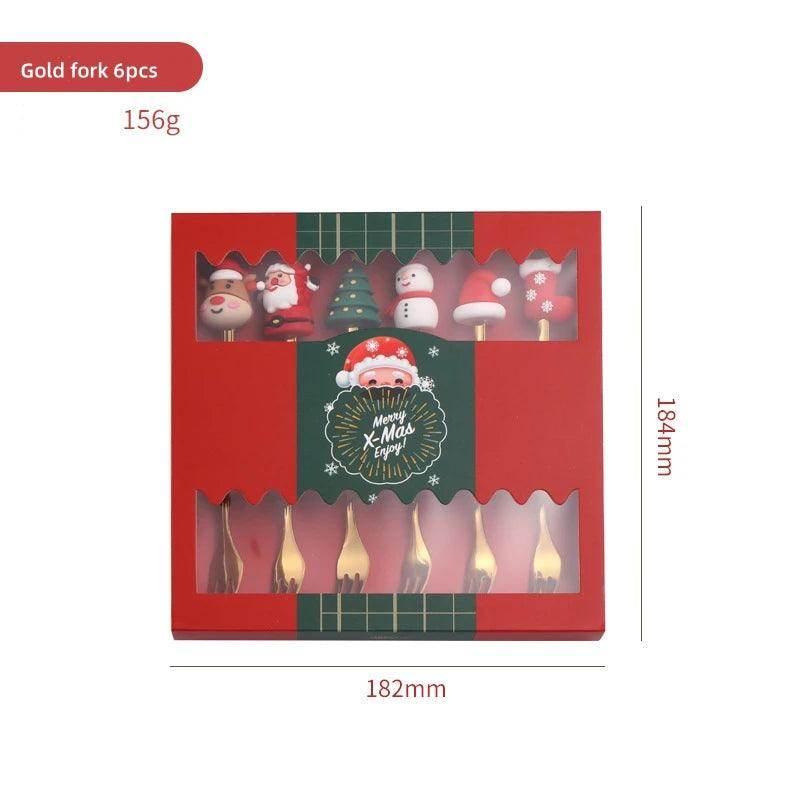 Christmas Gold & Silver Spoon Fork Set - Festive Cutlery for Desserts & Coffee - My Store