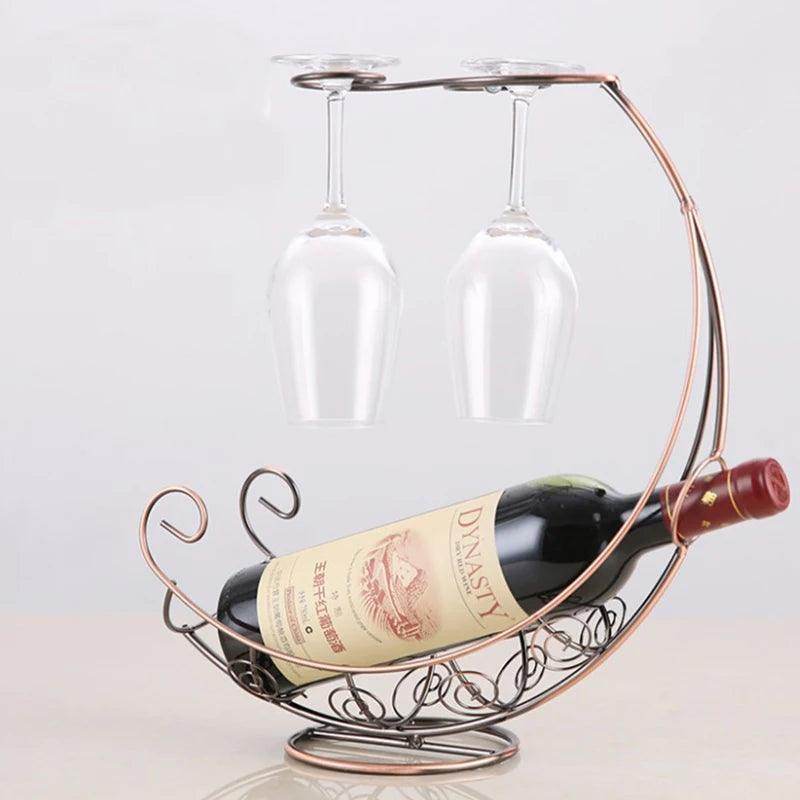 Metal Wine Rack with Hanging Glass Holder - My Store