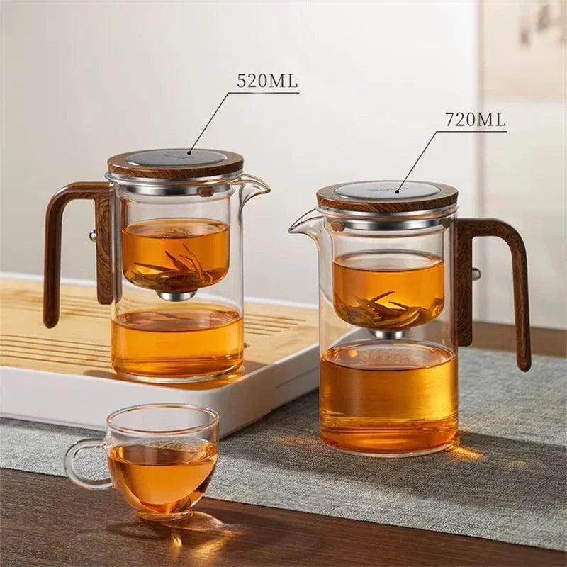 One Click Magnetic Switch Tea Separation Glass Teapot with Wooden Handle - My Store