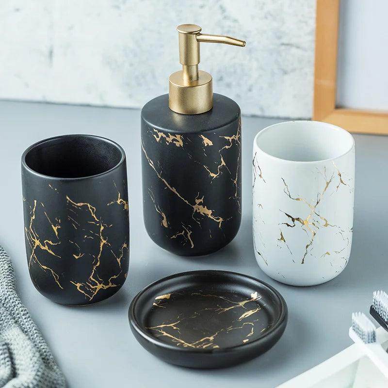 Black and Gold Marble Bathroom Accessories Set - My Store