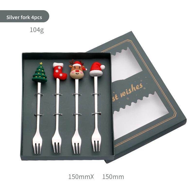 Christmas Gold & Silver Spoon Fork Set - Festive Cutlery for Desserts & Coffee - My Store