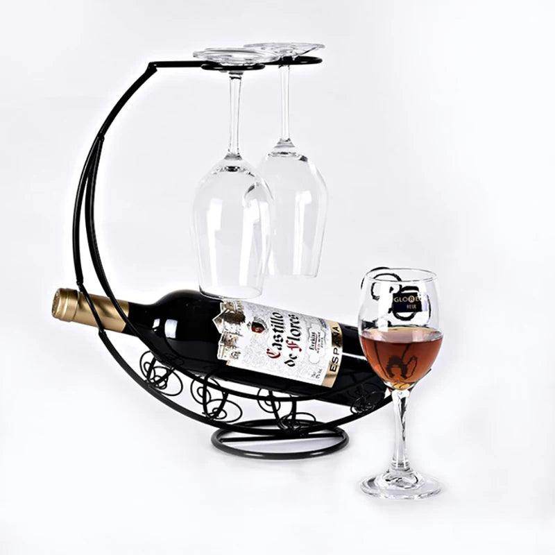 Metal Wine Rack with Hanging Glass Holder - My Store