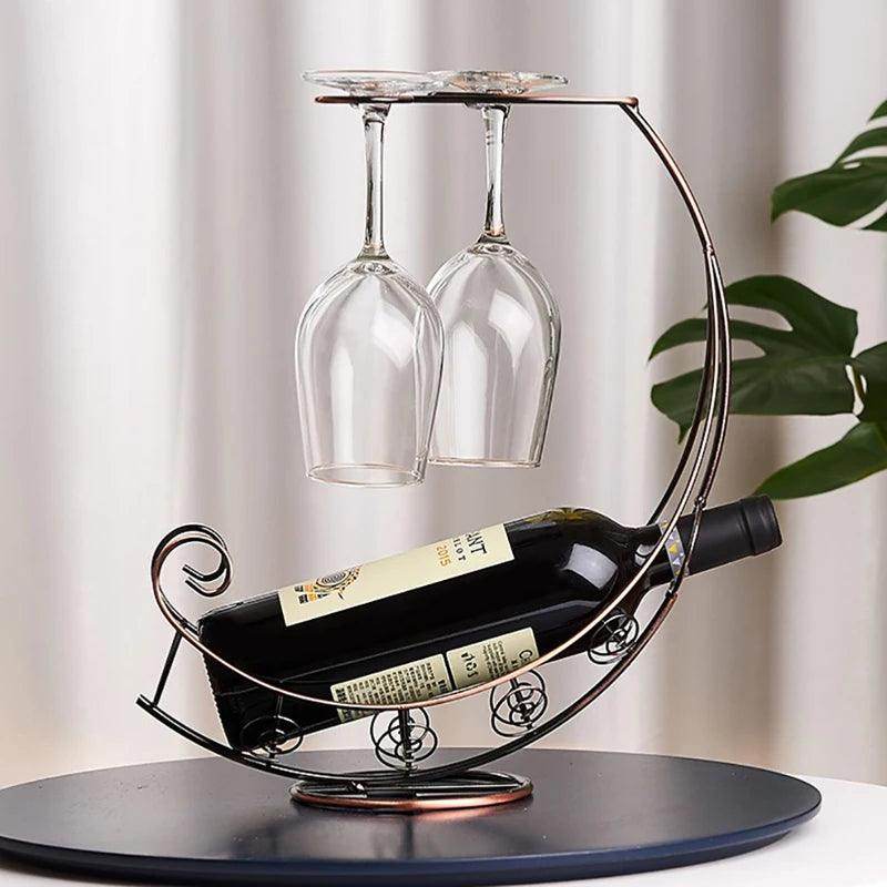 Metal Wine Rack with Hanging Glass Holder - My Store