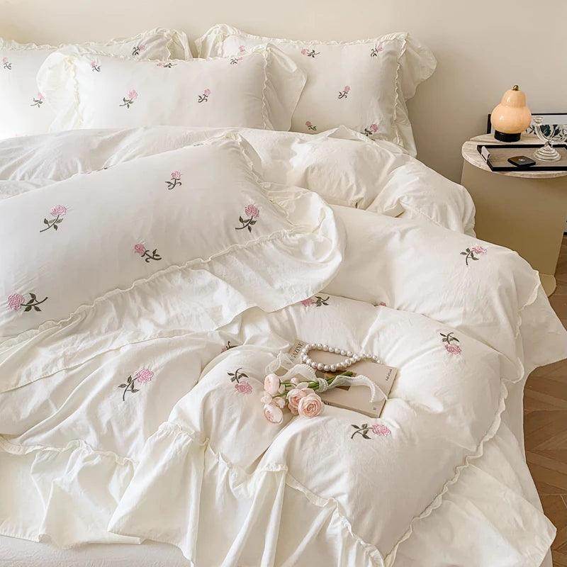 Rose Embroidered Duvet Cover Set - My Store