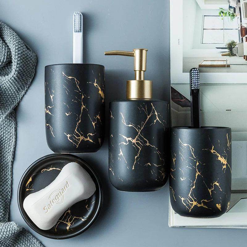 Black and Gold Marble Bathroom Accessories Set - My Store