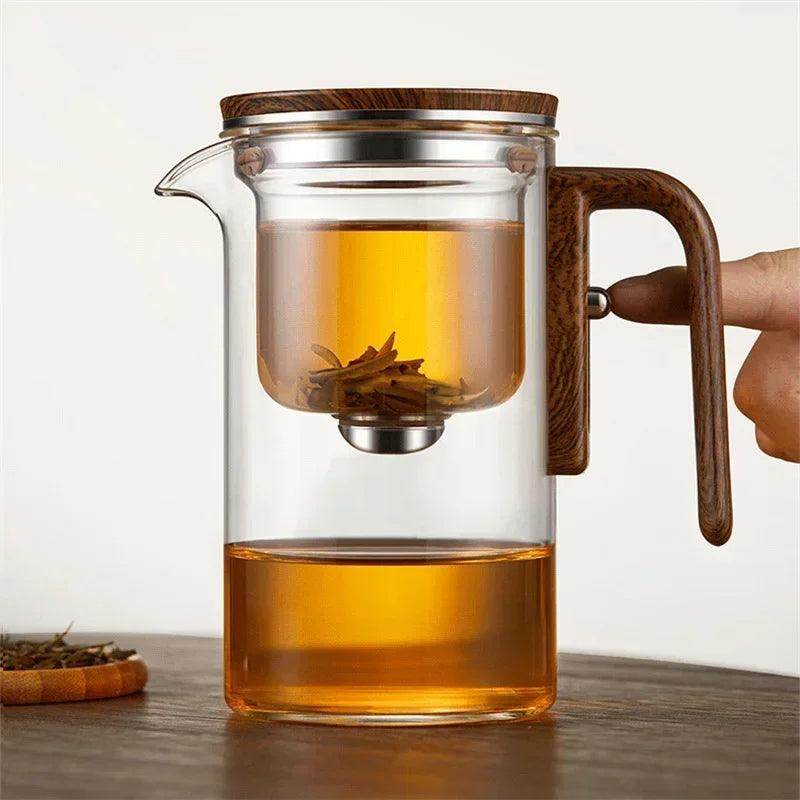 One Click Magnetic Switch Tea Separation Glass Teapot with Wooden Handle - My Store