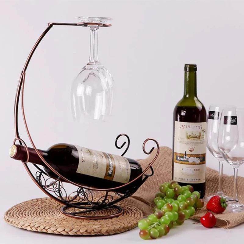 Metal Wine Rack with Hanging Glass Holder - My Store