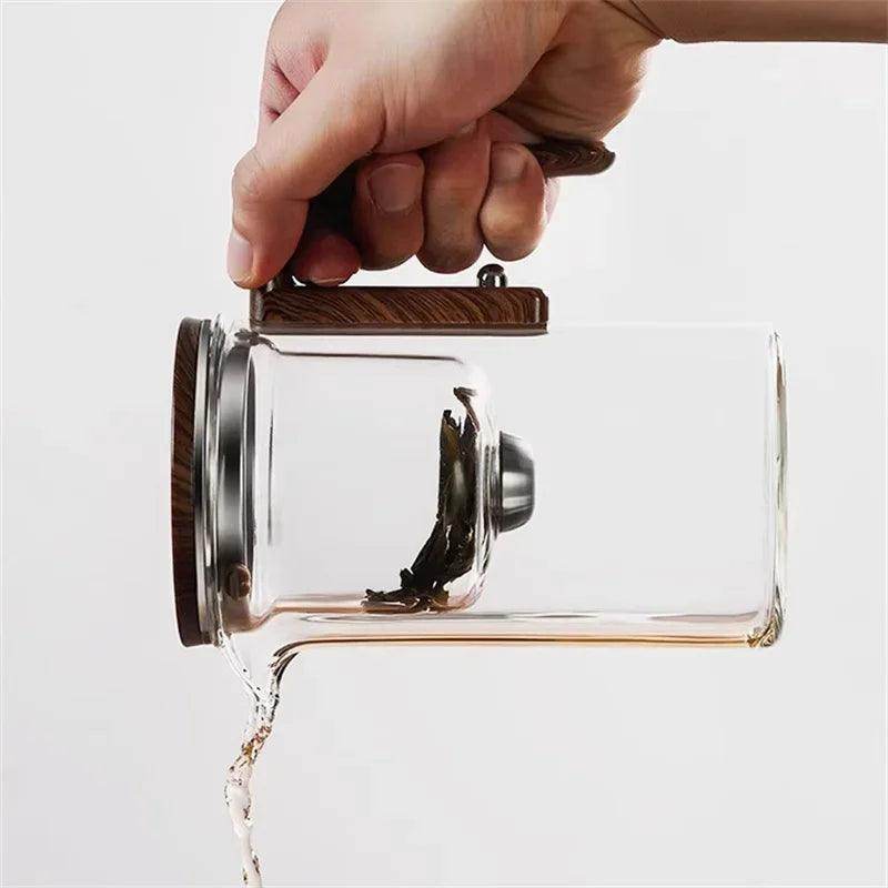 One Click Magnetic Switch Tea Separation Glass Teapot with Wooden Handle - My Store