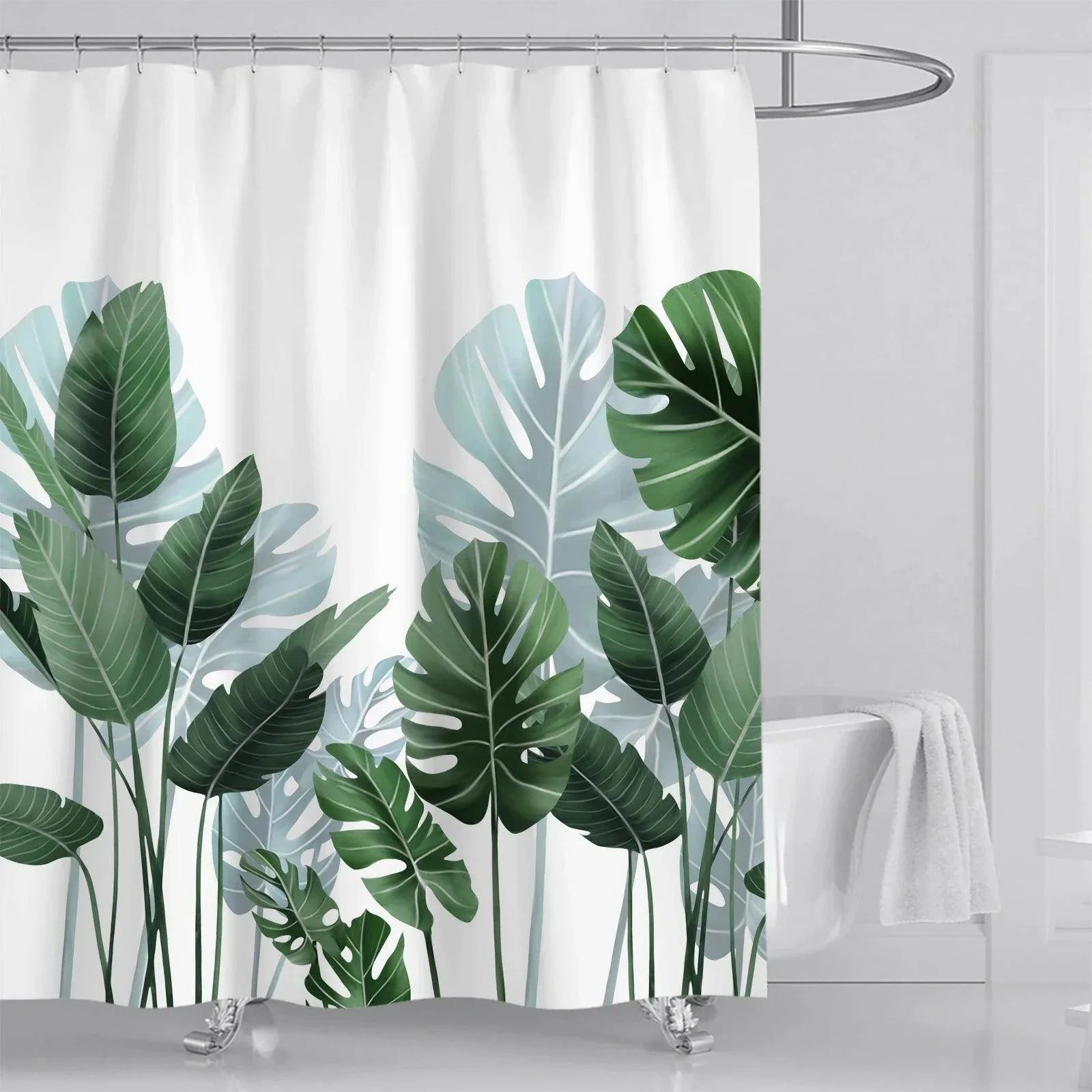 Watercolor Leaves Floral Shower Curtain with Hooks - My Store