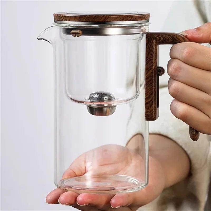One Click Magnetic Switch Tea Separation Glass Teapot with Wooden Handle - My Store