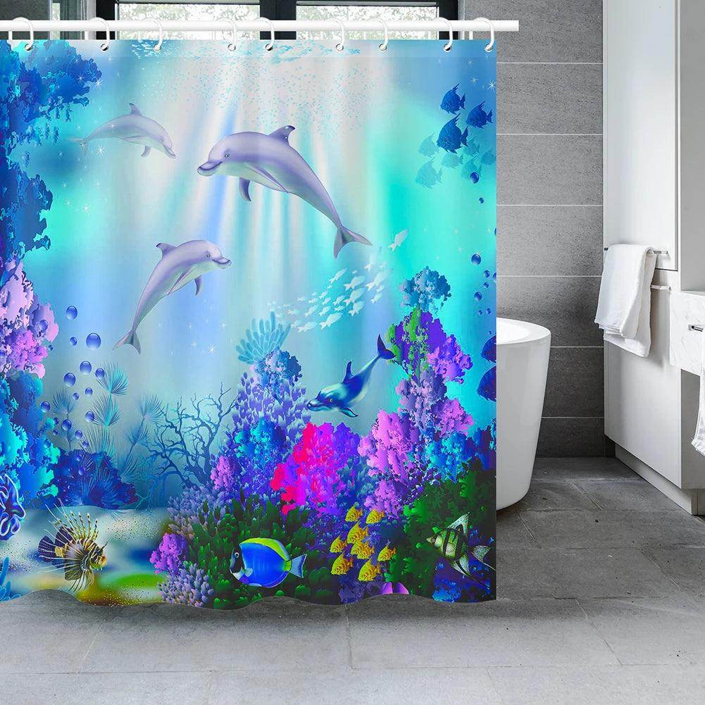 Dolphin Ocean Theme Shower Curtain with Hooks - My Store