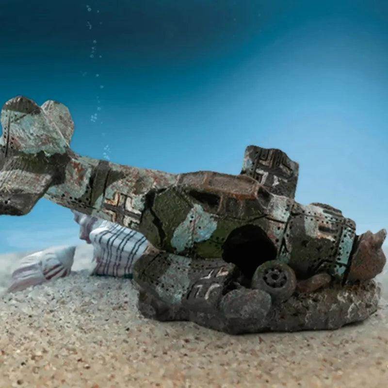 Mini Resin Airplane Wreck Aquarium Decor - My Store