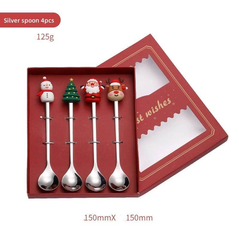 Christmas Gold & Silver Spoon Fork Set - Festive Cutlery for Desserts & Coffee - My Store