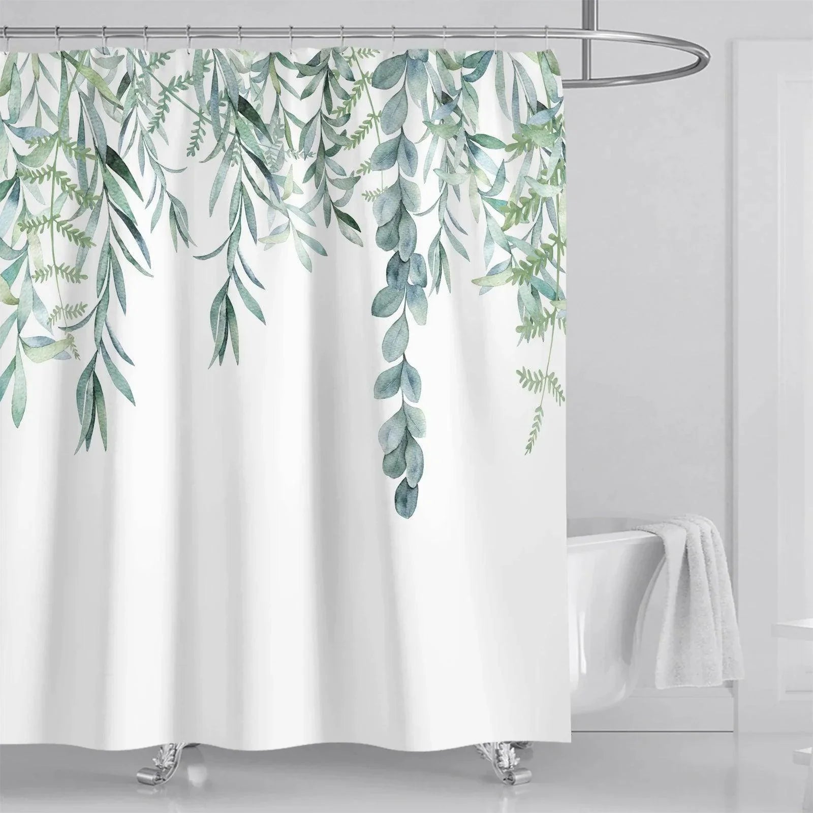 Watercolor Leaves Floral Shower Curtain with Hooks - My Store