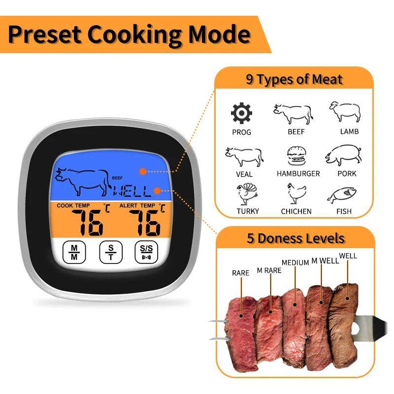 Digital Thermometer Kitchen Meat Probe with Touchscreen LCD Display - My Store