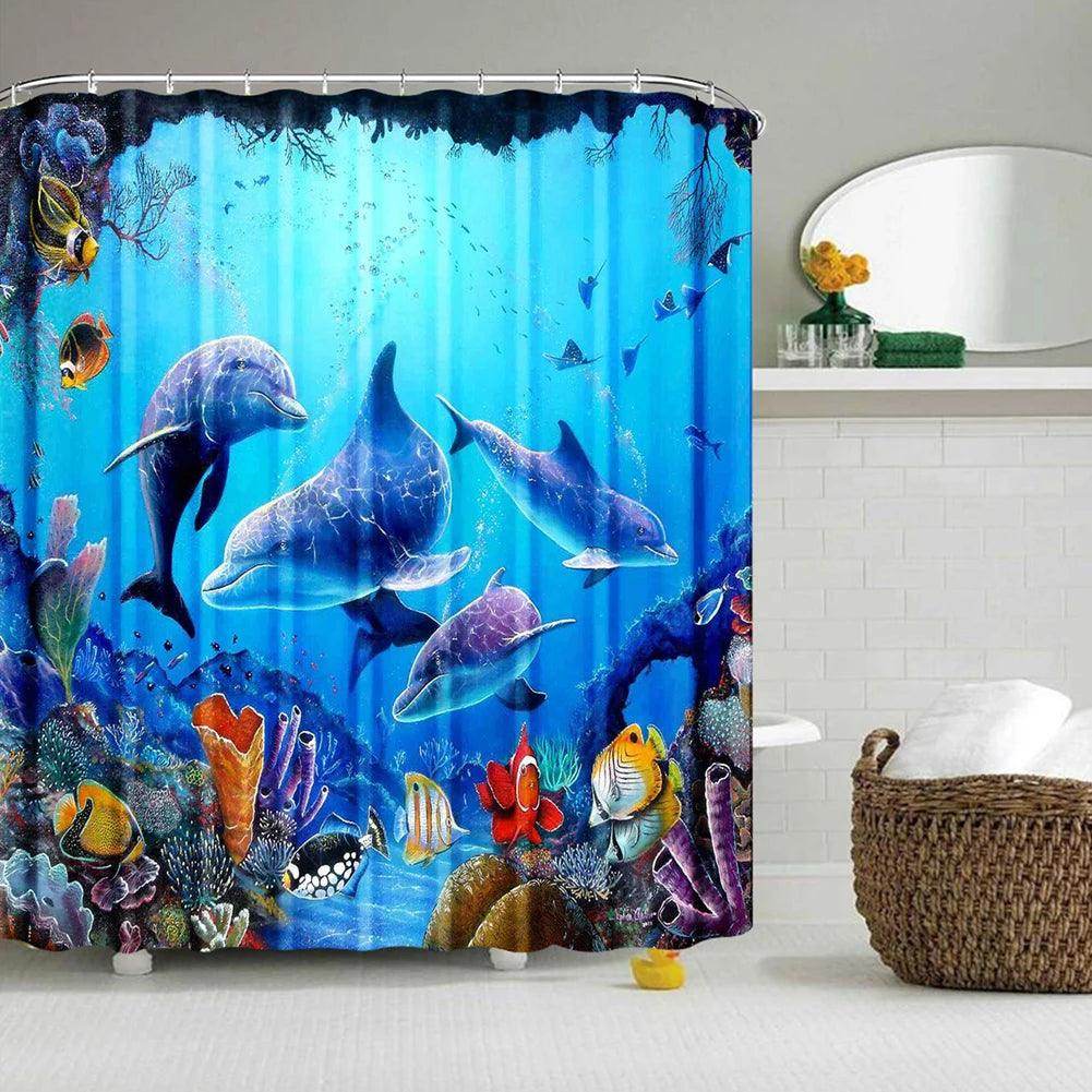 Dolphin Ocean Theme Shower Curtain with Hooks - My Store