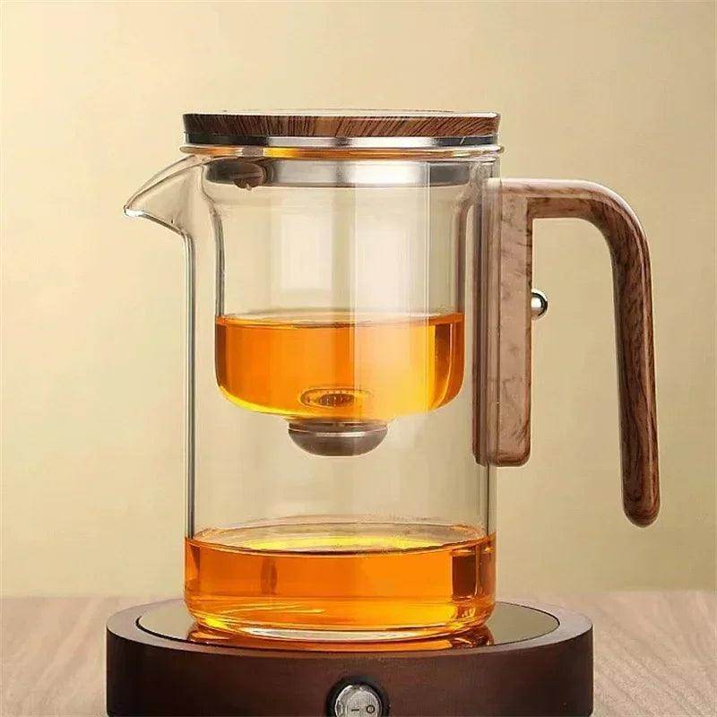 One Click Magnetic Switch Tea Separation Glass Teapot with Wooden Handle - My Store