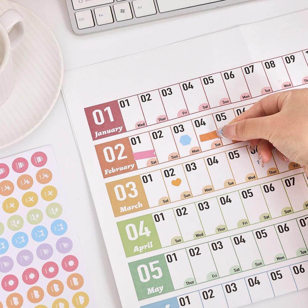 2025 Colorful Large Paper Wall Calendar with Stickers & Tapes - My Store